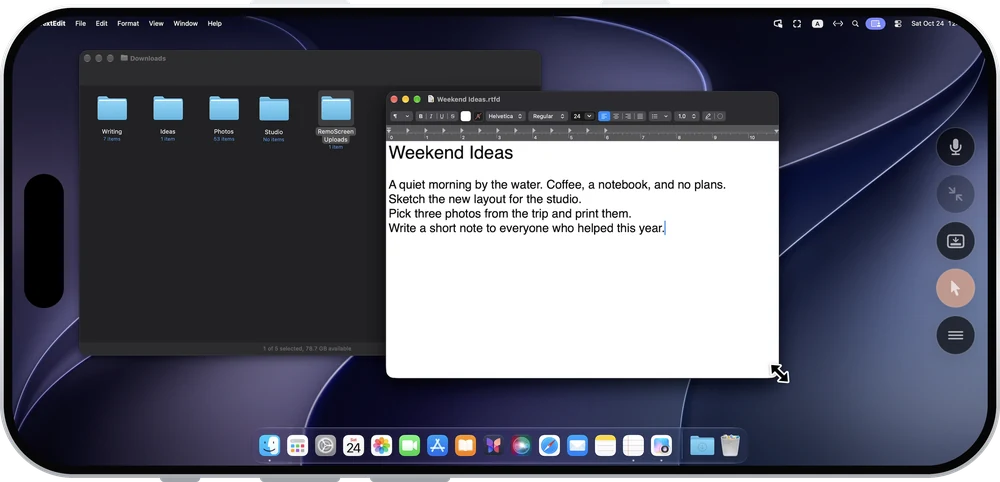 Resizing a window on the Mac with “Show pointer” on the iPhone