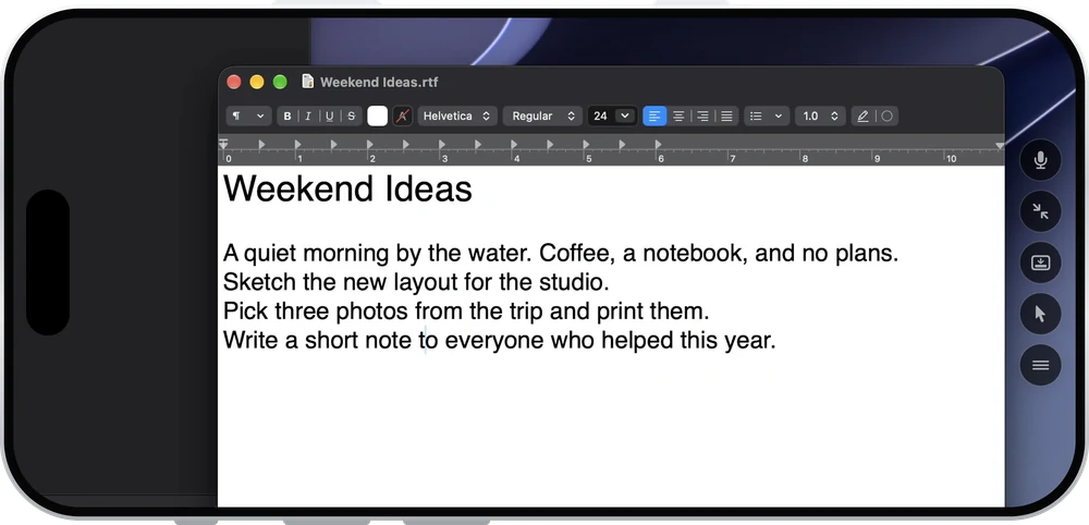 Zooming into the Mac's screen with two fingers on an iPhone